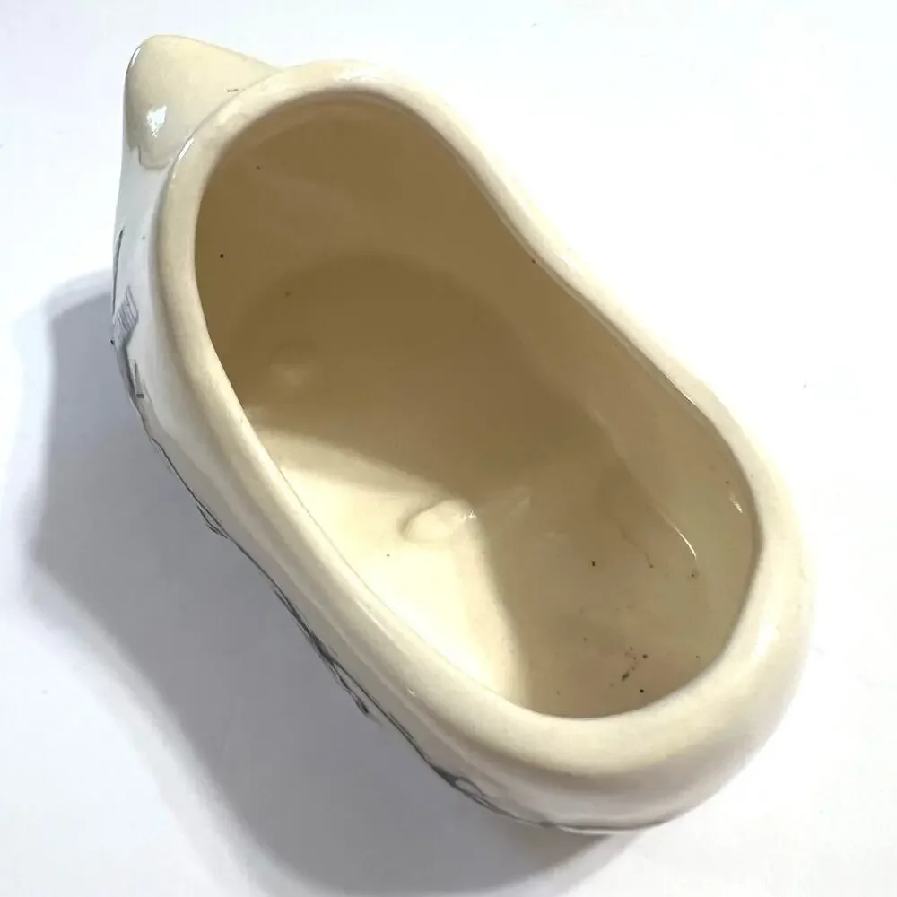 Vintage 1974 Delft Porcelain Clog Dutch Shoe Handmade Windmill Decor Cream Black